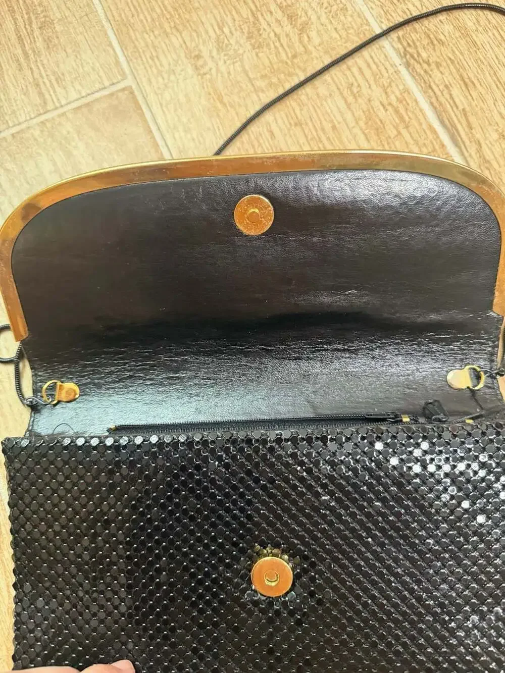 T.F. Tiger Vintage Black Metal Mesh Evening Clutch with Chain Strap